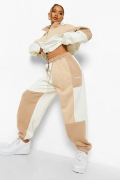 Oversize Colorblock Jogginghose -Günstiges Mode Takt Geschäft fzz09841 taupe xl 2