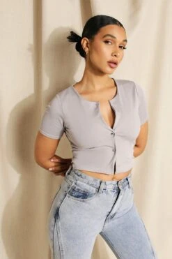 Basic Gerippes Top Mit Knopfleiste 6 Basic Gerippes Top Mit Knopfleiste -Günstiges Mode Takt Geschäft fzz16744 grey20marl xl 2