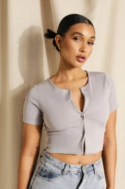 Basic Gerippes Top Mit Knopfleiste 7 Basic Gerippes Top Mit Knopfleiste -Günstiges Mode Takt Geschäft fzz16744 grey20marl xl 3