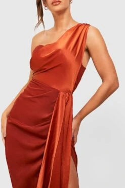 Einärmliges Drapiertes Satin-Maxikleid -Günstiges Mode Takt Geschäft fzz31831 rust xl 3