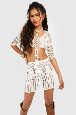 Geschnürter Häkel-Zweiteiler -Günstiges Mode Takt Geschäft gzz02520 white xl 3