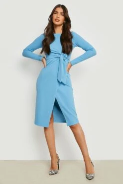 Wickel-Midikleid Mit Knoten-Detail 6 Wickel-Midikleid Mit Knoten-Detail -Günstiges Mode Takt Geschäft gzz10398 azure xl 2