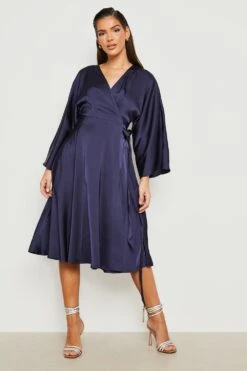 Wickel Midi-Skaterkleid Aus Satin