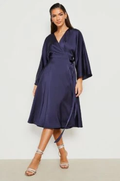 Wickel Midi-Skaterkleid Aus Satin -Günstiges Mode Takt Geschäft gzz18783 navy xl 2