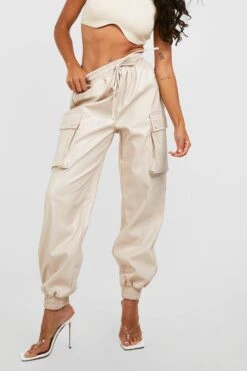 Premium Cargo PU-Jogginghose -Günstiges Mode Takt Geschäft gzz21158 stone xl 3