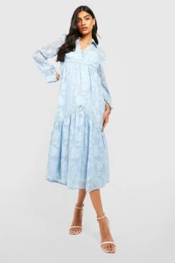 Umstandsmode Florales Smokkleid Mit Knöpfen -Günstiges Mode Takt Geschäft gzz21840 blue xl 2