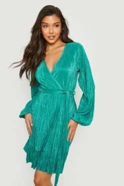 Plissee Wickelkleid Mit Rüschensaum 6 Plissee Wickelkleid Mit Rüschensaum -Günstiges Mode Takt Geschäft gzz23171 green xl 2