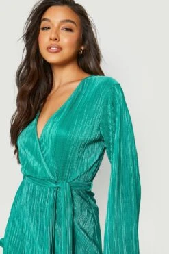 Plissee Wickelkleid Mit Rüschensaum 7 Plissee Wickelkleid Mit Rüschensaum -Günstiges Mode Takt Geschäft gzz23171 green xl 3