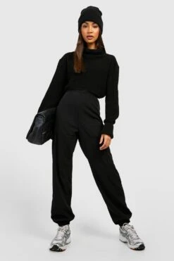 Cargo-Jogginghose Aus Crepestoff Mit Hohem Bund 6 Cargo-Jogginghose Aus Crepestoff Mit Hohem Bund -Günstiges Mode Takt Geschäft gzz23998 black xl 2