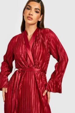 Premium Plissee Wickel-Midikleid -Günstiges Mode Takt Geschäft gzz25500 berry xl 2