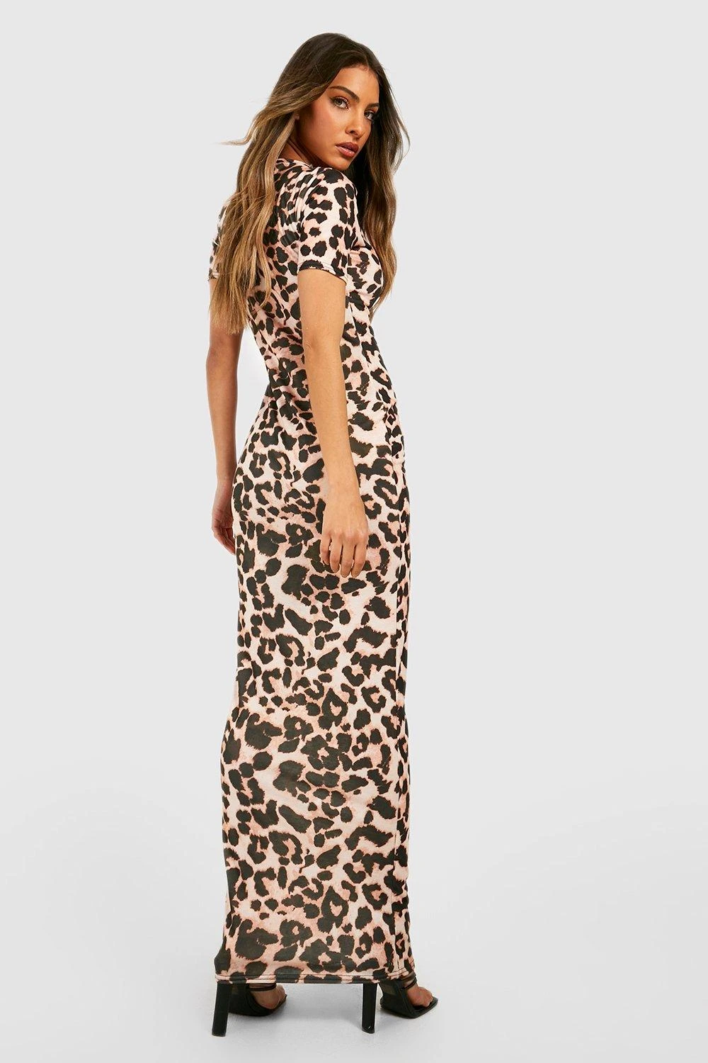 Leopardenprint Maxikleid Mit Kurzen Ärmeln 2 Leopardenprint Maxikleid Mit Kurzen Ärmeln – Bild 2