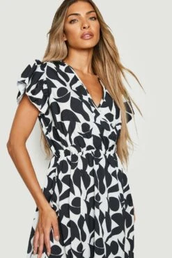 Gestuftes Midikleid Mit Rüschenärmeln -Günstiges Mode Takt Geschäft gzz27903 black xl 2