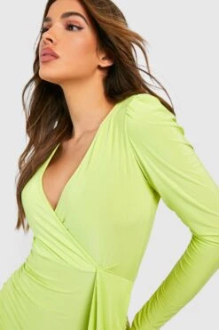Gerafftes Wickel-Minikleid -Günstiges Mode Takt Geschäft gzz31166 chartreuse xl 3