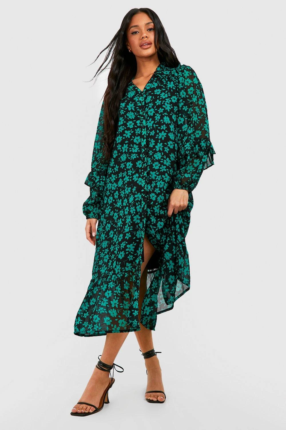 Florales Midikleid Mit Knopfleiste 1 Florales Midikleid Mit Knopfleiste