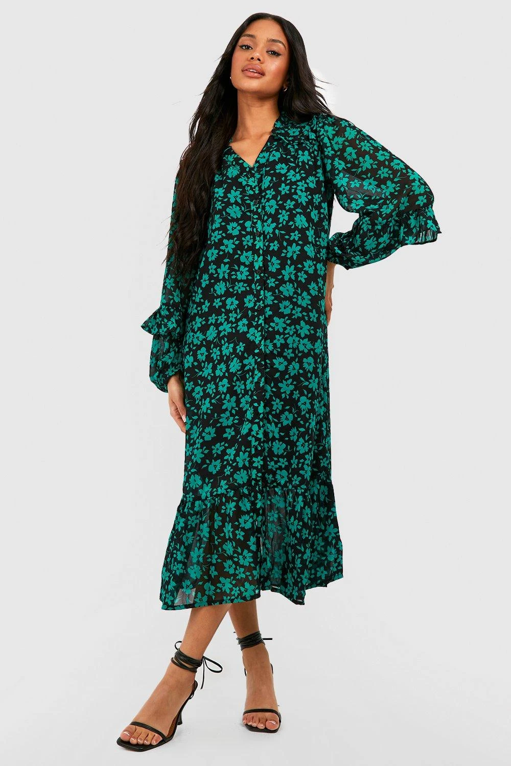 Florales Midikleid Mit Knopfleiste 3 Florales Midikleid Mit Knopfleiste – Bild 3