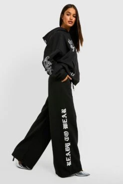 Jogginghose Mit Weitem Bein Und Gothic-Print -Günstiges Mode Takt Geschäft gzz32544 black xl 3