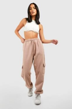 Cargo-Jogginghose Mit Druckknopf-Detail -Günstiges Mode Takt Geschäft gzz36267 taupe xl 2