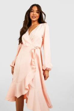 Rüschen Midi Wickel-Skaterkleid Aus Crepestoff 6 Rüschen Midi Wickel-Skaterkleid Aus Crepestoff -Günstiges Mode Takt Geschäft gzz36934 blush xl 2