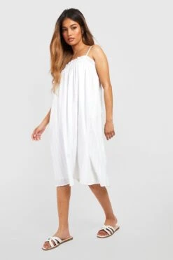 Strukturiertes Smok-Midikleid -Günstiges Mode Takt Geschäft gzz38586 white xl 2