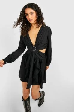 Wickel Rüschen-Skaterkleid Mit Cut-Out 6 Wickel Rüschen-Skaterkleid Mit Cut-Out -Günstiges Mode Takt Geschäft gzz38880 black xl 2