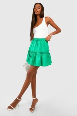 Gestufter Seersucker Minirock -Günstiges Mode Takt Geschäft gzz38955 bright20green xl 2