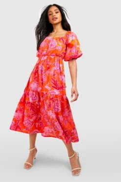 Günstiges Mode Takt Geschäft 34 Florales Skaterkleid Mit Puffärmeln