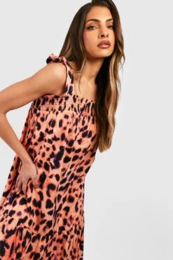 Gestuftes Leopardenprint Maxikleid Mit Schnür-Detail -Günstiges Mode Takt Geschäft gzz39074 black xl 2