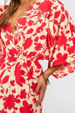 Florales Wickel-Maxikleid Mit Fledermaus-Ärmeln 7 Florales Wickel-Maxikleid Mit Fledermaus-Ärmeln -Günstiges Mode Takt Geschäft gzz39077 pink xl 3