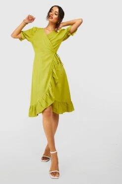 Wickel-Midikleid Mit Rüschen Aus Leinen