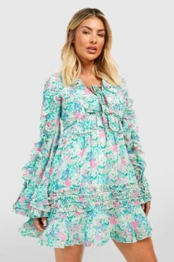 Florales Rüschen-Smokkleid Mit Schnür-Detail 6 Florales Rüschen-Smokkleid Mit Schnür-Detail -Günstiges Mode Takt Geschäft gzz42580 multi xl 2