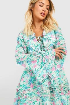 Florales Rüschen-Smokkleid Mit Schnür-Detail 7 Florales Rüschen-Smokkleid Mit Schnür-Detail -Günstiges Mode Takt Geschäft gzz42580 multi xl 3