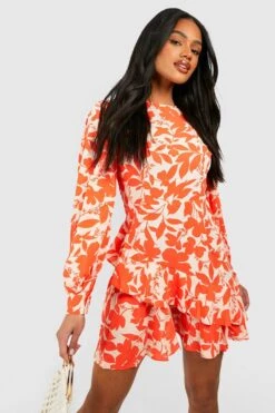 Florales Skater-Kleid Mit Rüschen -Günstiges Mode Takt Geschäft gzz42613 orange xl 3