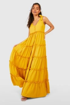 Gestuftes Maxikleid Mit Schnür-Detail