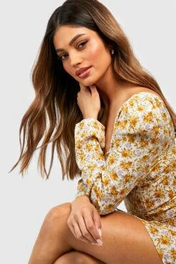 Skaterkleid Mit Floralem Print 7 Skaterkleid Mit Floralem Print -Günstiges Mode Takt Geschäft gzz42723 yellow xl 3