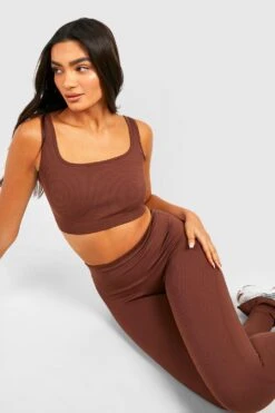 Ärmelloses Geripptes Kontur Crop Top -Günstiges Mode Takt Geschäft gzz43977 chocolate xl 2