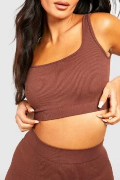 Ärmelloses Geripptes Kontur Crop Top -Günstiges Mode Takt Geschäft gzz43977 chocolate xl 3