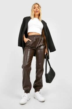Jogginghose In Lederoptik Mit Hohem Bund -Günstiges Mode Takt Geschäft gzz44100 chocolate xl 2