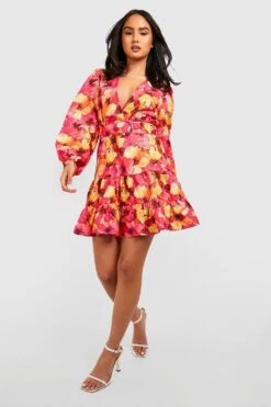 Florales Skaterkleid Mit Gestuftem Saum 6 Florales Skaterkleid Mit Gestuftem Saum -Günstiges Mode Takt Geschäft gzz44251 pink xl 2