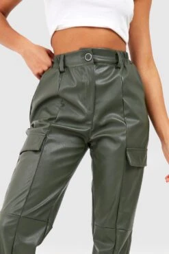 Cargo-Jogginghose In Lederoptik Mit Hohem Bund -Günstiges Mode Takt Geschäft gzz45426 khaki xl 3