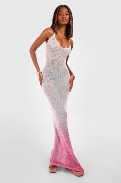 Günstiges Mode Takt Geschäft 17 Gehäkeltes Neckholder-Maxikleid Mit Farbverlauf