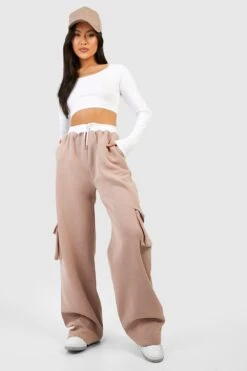 Cargo-Jogginghose Mit Weitem Bein Und Kontrast-Bund 6 Cargo-Jogginghose Mit Weitem Bein Und Kontrast-Bund -Günstiges Mode Takt Geschäft gzz47474 taupe xl 2