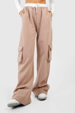 Cargo-Jogginghose Mit Weitem Bein Und Kontrast-Bund 7 Cargo-Jogginghose Mit Weitem Bein Und Kontrast-Bund -Günstiges Mode Takt Geschäft gzz47474 taupe xl 3