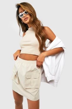 Cargo Micro Minirock Mit Elastischem Bund -Günstiges Mode Takt Geschäft gzz47688 beige xl 2