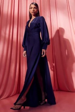 Maxi-Brautjungfernkleid Aus Satin Mit Twist -Günstiges Mode Takt Geschäft gzz48853 navy xl 2