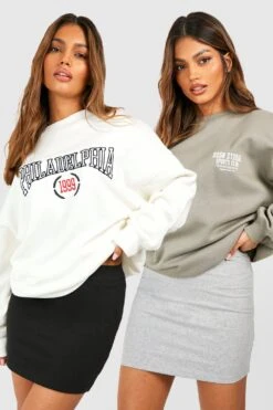 2er-Pack Minirock Mit Hohem Bund In Schwarz & Grau