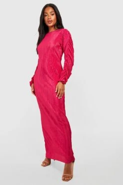 Plissee-Maxikleid Mit Gerafften Ärmeln -Günstiges Mode Takt Geschäft gzz49375 hot20pink xl 2