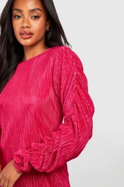 Plissee-Maxikleid Mit Gerafften Ärmeln -Günstiges Mode Takt Geschäft gzz49375 hot20pink xl 3