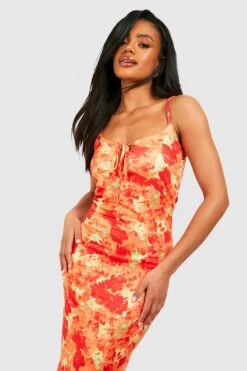 Florales Maxikleid Mit Schnür-Detail 6 Florales Maxikleid Mit Schnür-Detail -Günstiges Mode Takt Geschäft gzz51222 orange xl 2