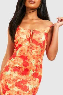 Florales Maxikleid Mit Schnür-Detail 7 Florales Maxikleid Mit Schnür-Detail -Günstiges Mode Takt Geschäft gzz51222 orange xl 3