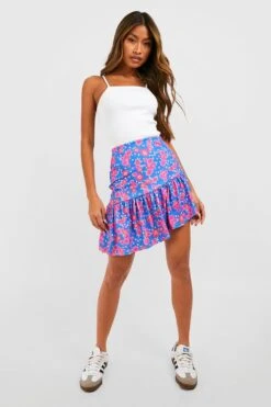 Florales Minirock Mit Rüschensaum -Günstiges Mode Takt Geschäft gzz51721 blue xl 2